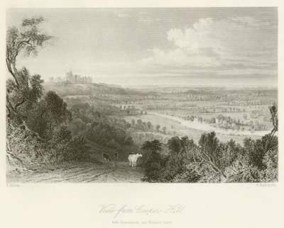 Pohled z Coopers Hill na Runnemede a hrad Windsor od after Thomas Allom