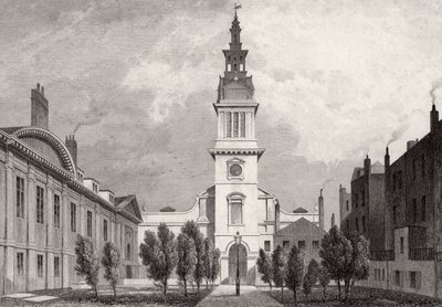 Christ Church a část Christs Hospital, 1831 od Thomas Hosmer after Shepherd