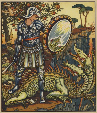 Princ Cheri a drak od after Walter Crane