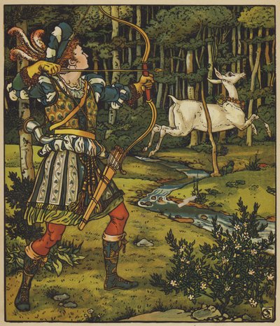 Princ Guerrier pronásleduje Hind in the Wood od after Walter Crane