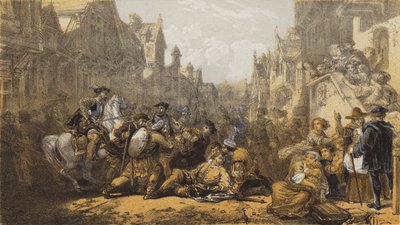 Old Linlithgow, Atentát na regenta Moraye (chromolitho) od after William Allan