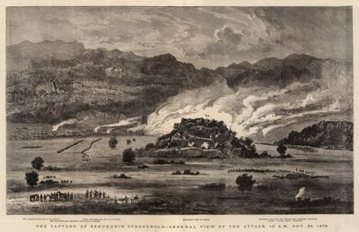 Dobytí pevnosti Sekukunis, celkový pohled na útok, 10:00, 28. listopadu 1879 od after William Henry James Boot