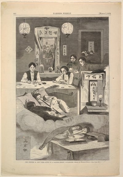 Číňané v New Yorku – scéna v klubovně Baxter Street od Winslow Homer