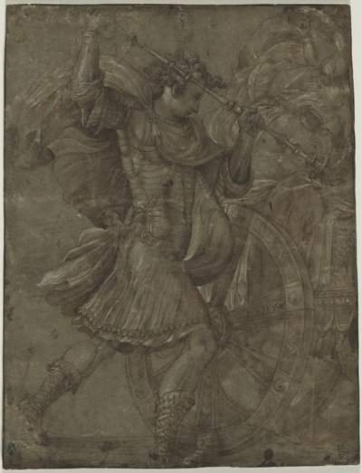 Muž v brnění vedle vozu od assistant of Francesco Salviati