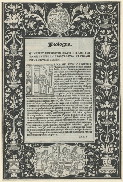 Bílá hranice se dvěma kartušemi: „Satir obětující berana“ a „Výběr Herkula“ od attributed to Benedetto Bordon