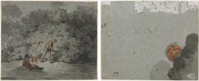 Fagot Gatherer (recto) Studie hlavy při pohledu zdola (verso) od attributed to Francisque Millet