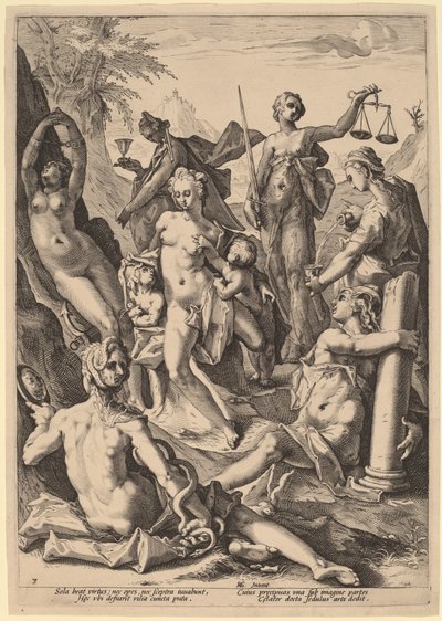 Sedm ctností od attributed to Jacob Matham, after Hendrik Goltzius