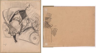 Žena vstupující do fiakra (recto); Pravý profil muže s vysokým kloboukem (verze) od attributed to Jean Louis Forain