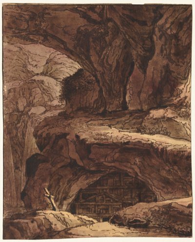 Skalnatá krajina s jeskynní kaplí od attributed to Johann Martin von Rohoden