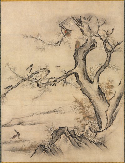 Květiny a ptáci v jarní krajině od attributed to Kano Motonobu