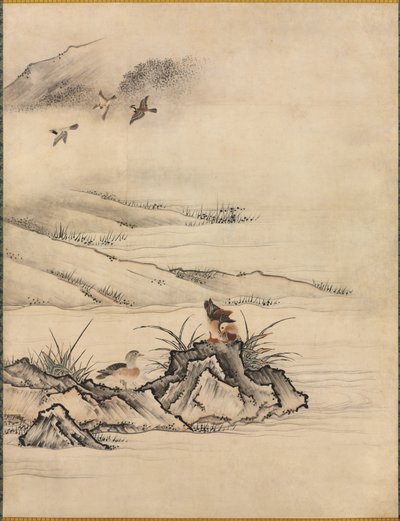 Květiny a ptáci v jarní krajině od attributed to Kano Motonobu
