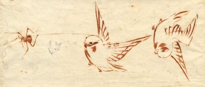 Načrtněte stránku s ptáky a pavouky od attributed to Katsushika Hokusai