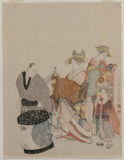 Kurtizána ve městě s obsluhou v noci od attributed to Kubo Shunman