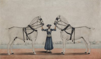 Syce Groom držící dva kočárové koně, ca. 1845. od attributed to Shaikh Muhammad Amir of