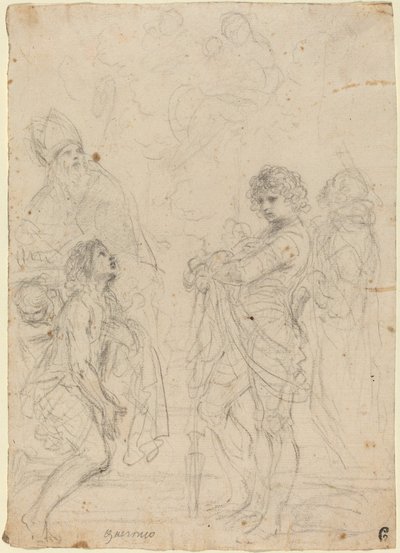 Madona s dítětem se svatými Gimignanem, Janem Křtitelem, Jiřím a Petrem mučedníkem od called Guercino Giovanni Francesco Barbieri