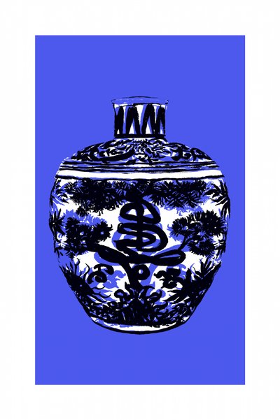 Čínská modrá porcelánová nádoba od cartissi