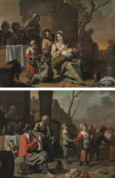 Vintage scéna a tanec rolnických dětí (malířská dvojice) od circle of Le Nain