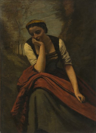 Žena meditující od copy after Jean Baptiste Camille Corot