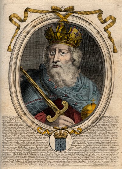 Karel Veliký (Charles I dit le Grand, Carolus Magnus, 742-814), král Franků - Karel Veliký (Carolus Magnus, Karel Veliký) (747-814) Král Franků a křesťanský císař Západu - rytina z 