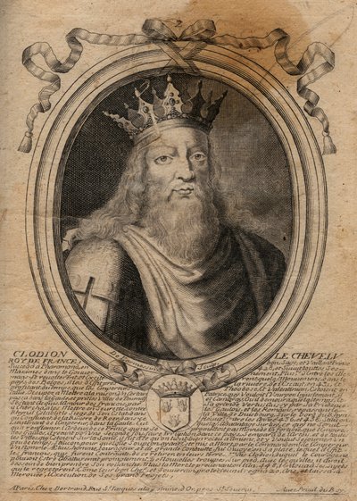 Clodion dit “” Le Chevelu””” (428-448), předek Merovejců, náčelník Salianských franků - Clodion The Hairy (c.428-47) Král kmene Salianských Franků - rytina z 