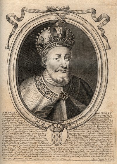Portrét Karla II. Plešatého (823 - 877), francouzského krále - Karel II. (823-77) Plešatý - rytina z 