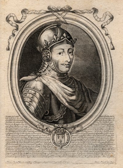 Portrét Karla VIII. (1470-1498) Francouzský král z dynastie Valois - Karel VIII. (1470-98) Francouzský král - rytina z 