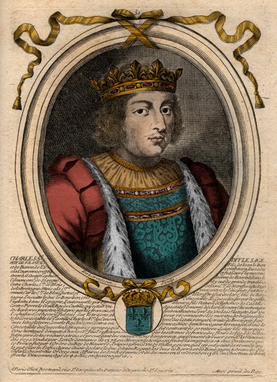 Portrét Karla V. mudrce (1338 - 1380) - Karel V. moudrý nebo Karel V. mudrc, francouzský král z rodu Valois - rytina z 
