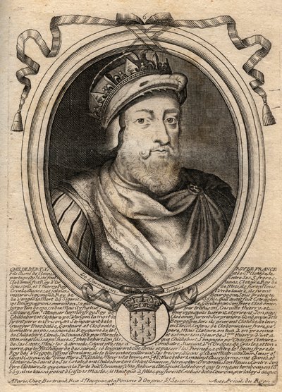 Portrét Childeberta I., krále Franků - Král Childebert I. (497-558) - rytina z 