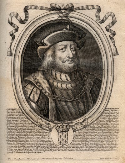 Portrét Chilperika I. (539 - 584), krále Neustrije - Chilperika I., francouzského krále Merovejců - rytina z 