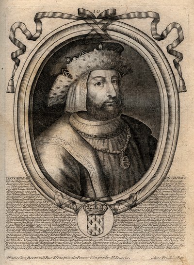 Portrét Clotaire (Clothaire) II (584 - 628), krále Neustrije a krále Franků - Clotaire nebo Chlotar II († 629) Král Franků - rytina z 