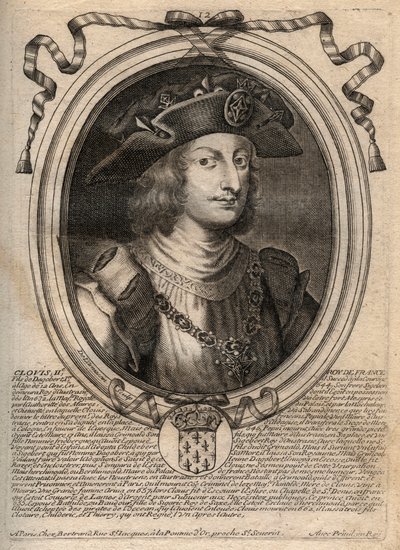 Portrét Chlodvíka II., krále franků (v.633-657) - Chlodvíka II. (asi 634-657), merovejského franského krále Neustrije a Burgundska (639-657) - rytina z 