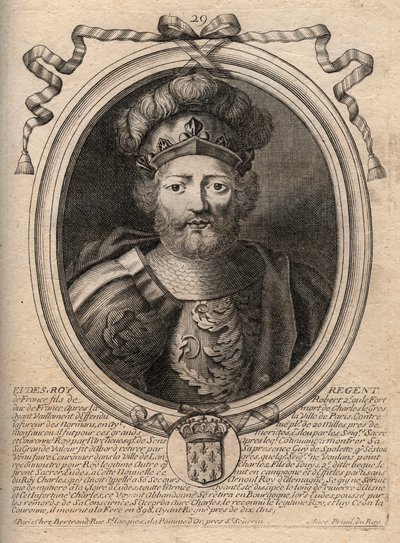 Portrét Eudes (Odon) (v. 860 - 898), hrabě z Paříže a Troyes, tehdejší král Francie - EUDES hrabě z Paříže zvolený na francouzský trůn po sesazení Karla císaře - rytina z 