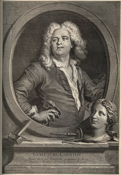 Portrét Guillaume Coustou (1677-1746) francouzský sochař - rytina od Larmessina podle J.de Liena od de Larmessin