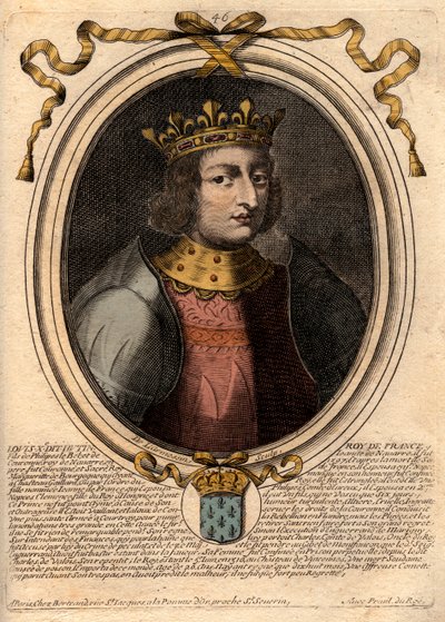 Portrét Ludvíka X. Hutina (1289 - 1316), francouzského krále - Ludvíka X. (1289-1316) Tvrdohlavého, krále Francie a Navarry - rytina z 