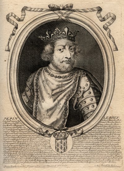 Portrét Pepina III dit Pepin le Brief (714-768) francouzský král - Pepin III (714-68) (Pepin Krátký) Král Frank - rytina z 