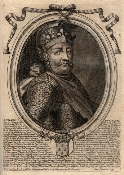 Portrét Filipa II dit Philippe Auguste (1165-1223) - Filip August II. (1165-1223) Francouzský král - rytina z 