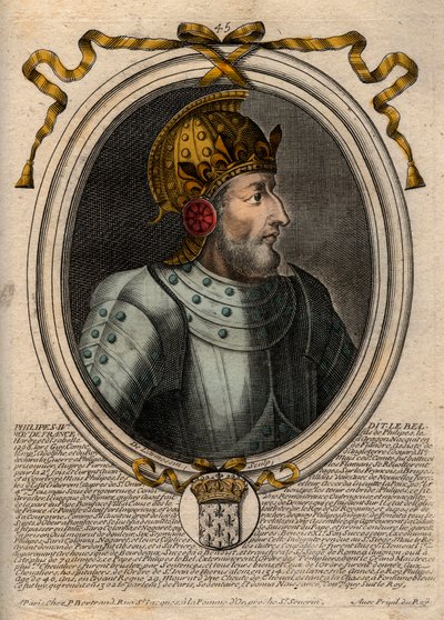 Portrét Filipa IV. Bela (1268 - 1314), francouzského krále - Filip IV. Sličný (1268-1314) Francouzský král - rytina z 