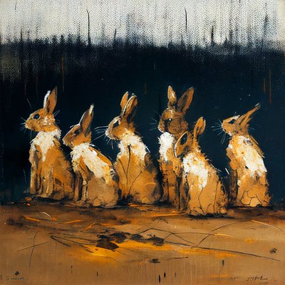 Malba králíků figurativním stylem, nástěnné obrazy od F. Abderrahim