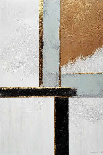 Bílá a černá, zlaté abstraktní linie, Canvas Printable Art od F. Abderrahim