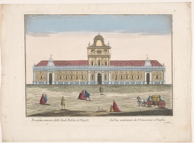 Pohled na univerzitu v Neapoli Prospetto esteriore degli Studi Publici di Napoli (název na objektu) od familie Remondini (attributed to)
