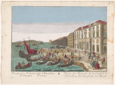 Gezicht op het Stadhuis en de Haven te Marseille Pohled na městský palác v Marseille a na část přístavu (název na objektu) od familie Remondini (attributed to)