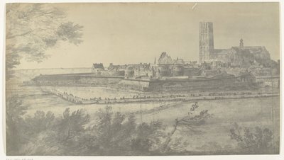 Pohled na Harderwijk, 1672 Fotografie kreseb francouzské invaze do Nizozemska v roce 1672 od Adama Franse van der Meulena dochované v Manufacture des Gobelins (název série) od frères Moreau