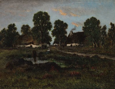 Chaty v blízkosti Larchant od imitator of Théodore Rousseau
