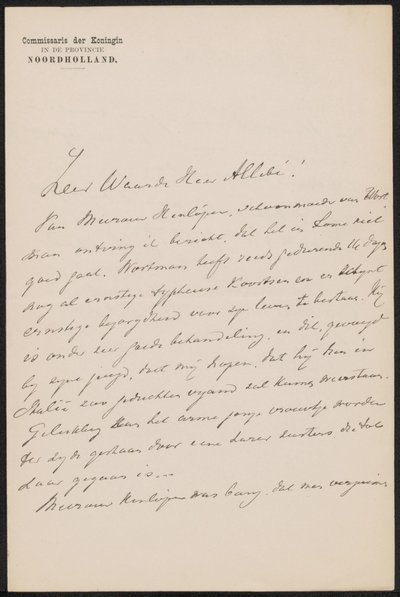 Dopis Augustu Allebému od jonkheer Gijsbert van Tienhoven