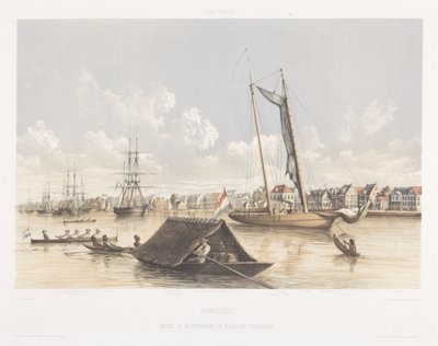 Pohled na nábřeží a roadstead Paramaribo Pohledy z nizozemské Západní Indie (název série) od jonkheer Jacob Eduard van Heemskerck