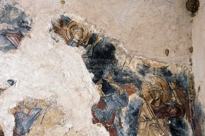 Anděl a svatý, detail z fresky v kostele Agios Georgios Apodoulou, Apodoulou, Kréta, Řecko (foto) od Theodore Charles Ange Coquelin
