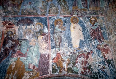 Kristus a svatí, freska v byzantském kostele Sotiras Christos, Vlithias, Kréta, Řecko (foto) od Theodore Charles Ange Coquelin