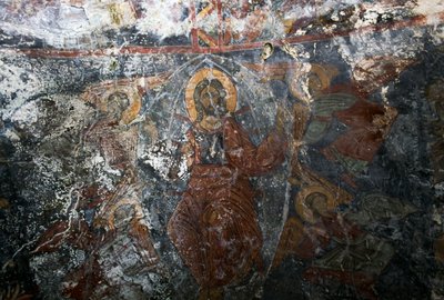 Kristus s anděly a svatým, freska v kostele Panagia, Kitiros, Kréta, Řecko (foto) od Theodore Charles Ange Coquelin