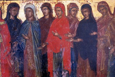 Zbožné ženy, dřevěný panel v byzantském kostele Palea Roumata, Kréta, Řecko (foto) od Theodore Charles Ange Coquelin