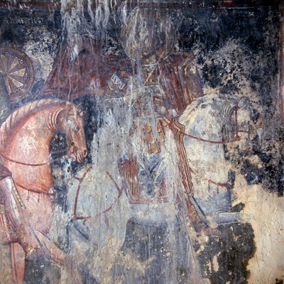 Svatý na koni, freska v kostele v Palaia Roumata, Kréta, Řecko (foto) od Theodore Charles Ange Coquelin